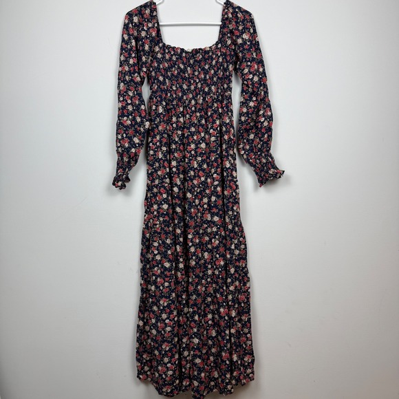 Easel Anthropologie Floral Maxi Dress Long Sleeve Square Neck Smocked Size Small - Picture 1 of 9
